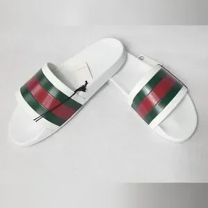 Gucci | Shoes | Gucci White And Green Sandals With Signature 